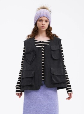 【新品】SERY深灰色做旧牛仔U型领立体盘带工装马甲秋冬美式Vest