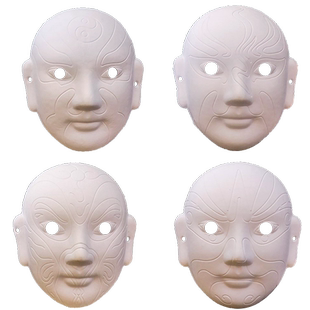 压痕京剧脸谱白色手绘画手工作业DIY涂鸦纸浆白胚面具