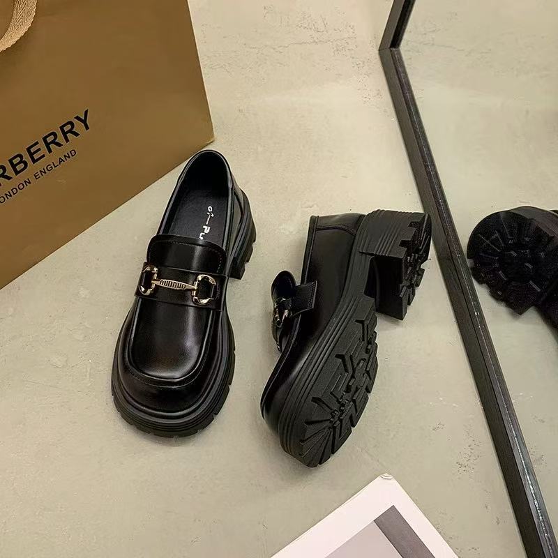 厚底乐福鞋女2025新款软底豆豆鞋女鞋小皮鞋女款百搭单鞋黑色鞋子