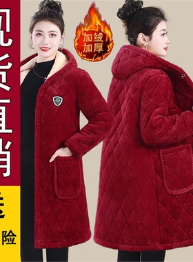 正版现货加绒加厚连帽棉服女今年流行洋气百搭中长款大褂保暖防寒