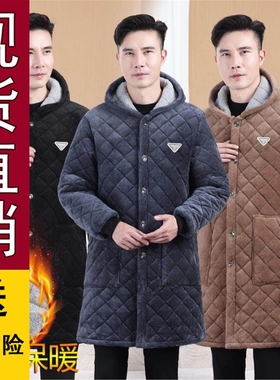 好品推荐保暖中老年男装冬季加绒加厚棉服中长款新款棉衣宽松大码