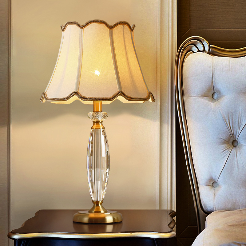 新品美式简约卧室床头灯书房全铜水晶台灯客厅台灯沙发角几灯台灯