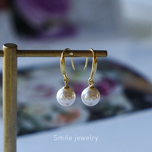 Smile jewelr珍珠耳环纯银耳钩女高级感耳勾百搭简约耳饰挂钩耳坠