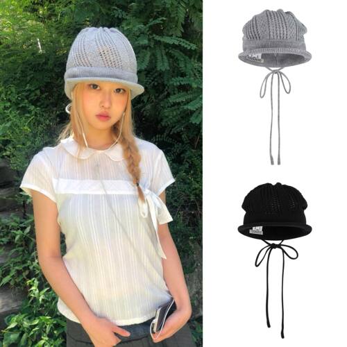 小众日系复古抽绳毛线针织鸭舌帽