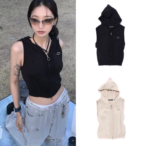 番薯欧尼自制MSCHF春夏无袖连帽针织开衫背心马甲拉链运动小外套