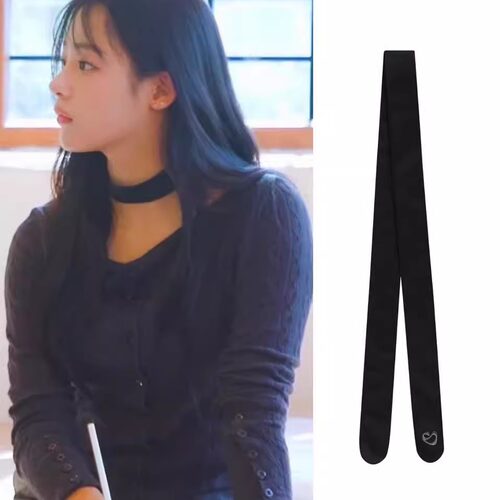 春夏秋日系复古少女风黑色小围巾