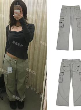 自制coyseio低腰多口袋美式工装裤女休闲宽松直筒酷飒风拖地裤夏