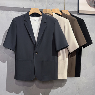 石狮市浪印户外款七分短袖西服外套男生轻熟风痞帅休闲小西装外套