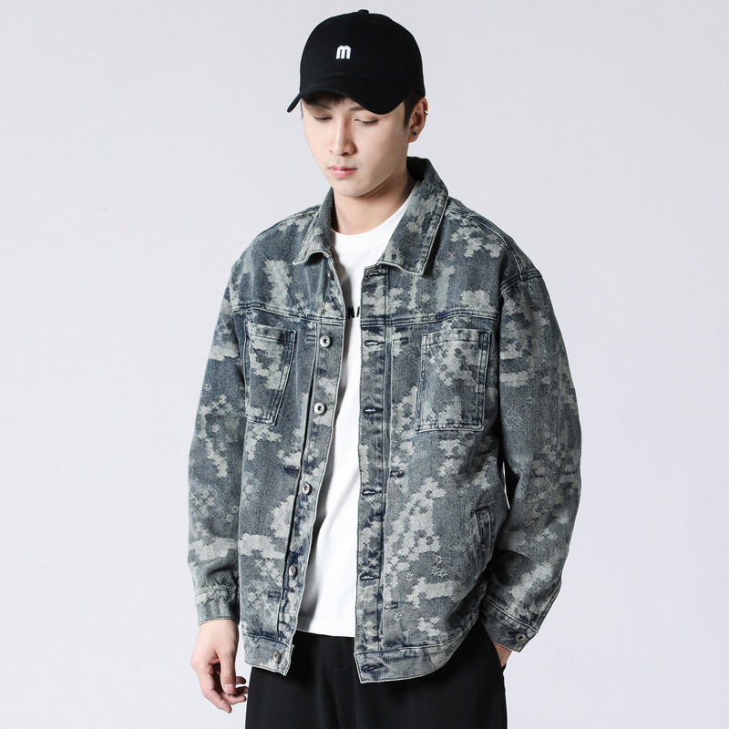 石狮市浪印户外伙2025秋季新款个性提花图案水洗男士牛仔夹克外套