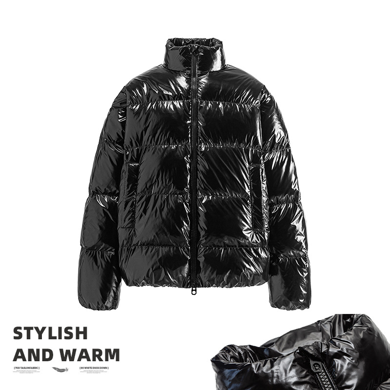 石狮市浪印户外款亮面羽绒服男加绒加厚潮流男士衣深色立领袄男装