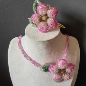 手工渐变粉水晶感花朵项链发箍小众设计感甜系配饰套装 温柔风锁链