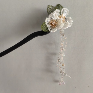 原创设计手工钩织发簪古风汉服发饰新中式盘发实木簪子步摇流苏款