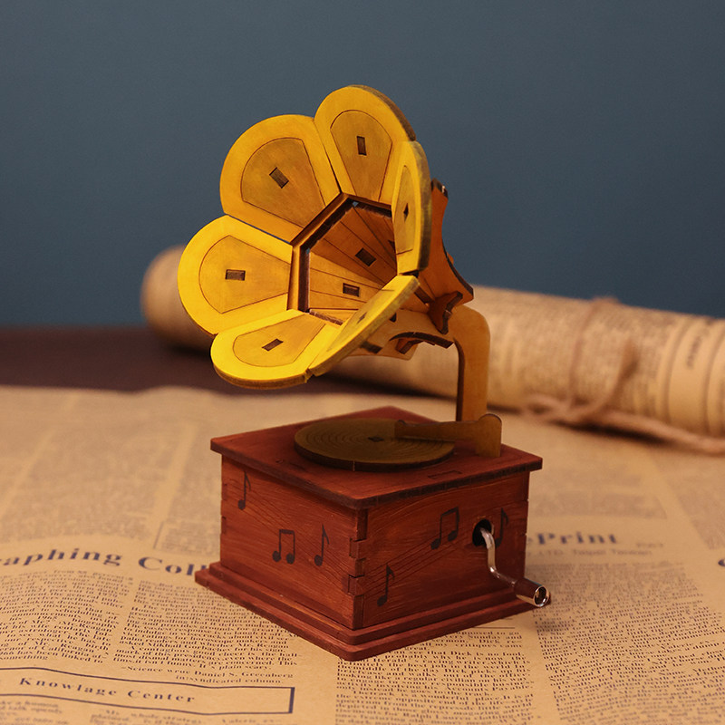 diy手摇八音盒音乐盒手工小制作拼装教具材料留声机模型儿童礼物