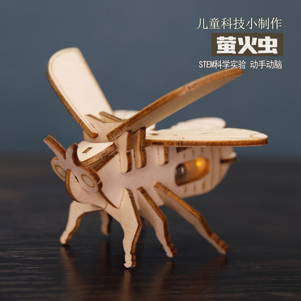 儿童科技小制作手工diy材料包小学生自制仿生萤火虫昆虫模型木质