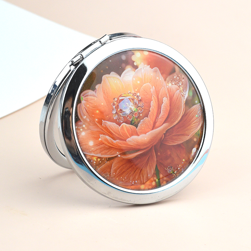 水晶花金属化妆镜手持小镜子随身便携镜双面折叠补妆镜子学生镜子