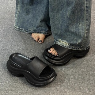 外穿8厘米厚底拖鞋女款夏天2025新款度假夏季凉拖鞋外出学生增高