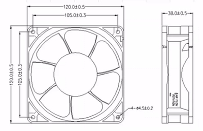散热风扇/DC24V 2.64A  MODEL DYPA1238B4S-H01 PBT-GF30-FR(17)