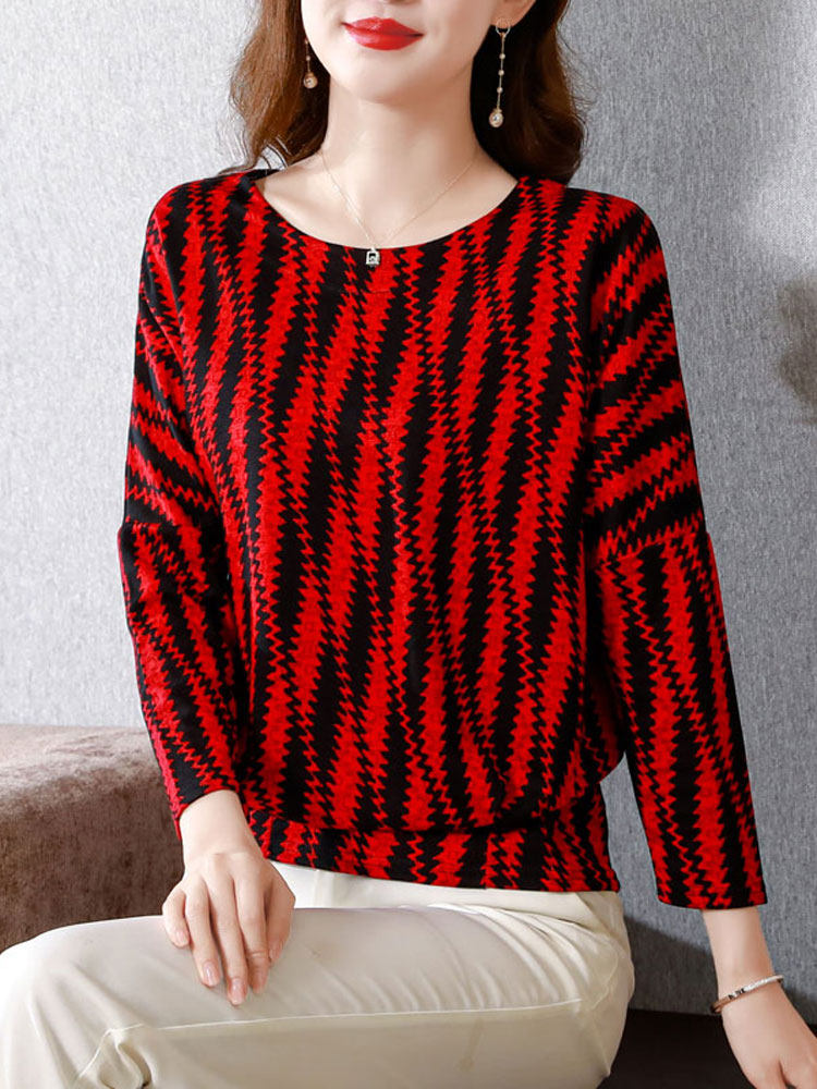 여성용 메쉬 밑단 셔츠 봄 신상품 긴팔 티셔츠 루즈한 배 커버 고급 스몰 셔츠 엄마의 패셔너블한 프린트 탑