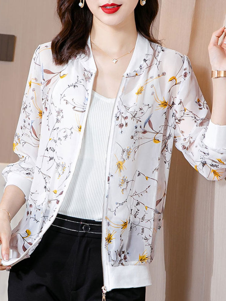 여성용 쉬폰 자외선 차단복 긴팔 여름 스타일 꽃무늬 루즈한 에어컨 셔츠 활용도가 높은 숄 탑 가디건 재킷