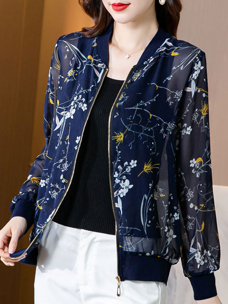 여성용 쉬폰 자외선 차단복 긴팔 여름 스타일 꽃무늬 루즈한 에어컨 셔츠 활용도가 높은 숄 탑 가디건 재킷