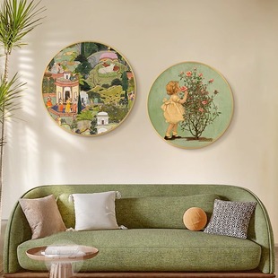 中古风植物花卉装饰画古风绿色餐厅客厅有框油画布挂画复古艺术画