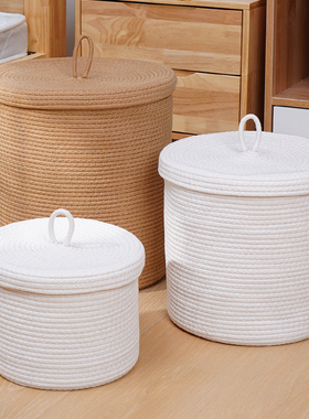 脏衣篓带盖脏衣服收纳筐脏衣篮可折叠棉绳家用玩具收纳桶藤编织框