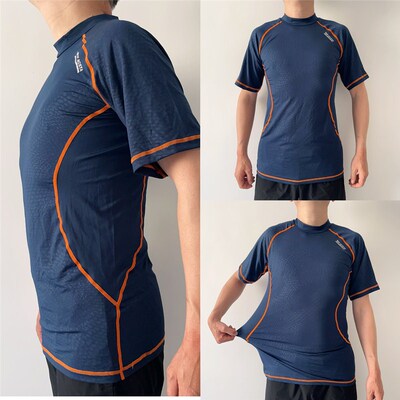 外贸短袖速干男修身高领运动半袖