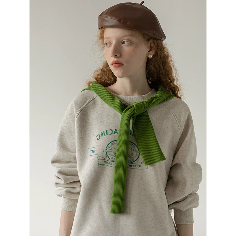 美式复古灰色卫衣女早春学院风慵懒休闲宽松显瘦百搭学生外套上衣