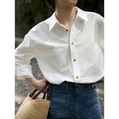 女早春宽松叠穿高级感小众长袖 法式 复古白色衬衫 衬衣通勤防晒上衣