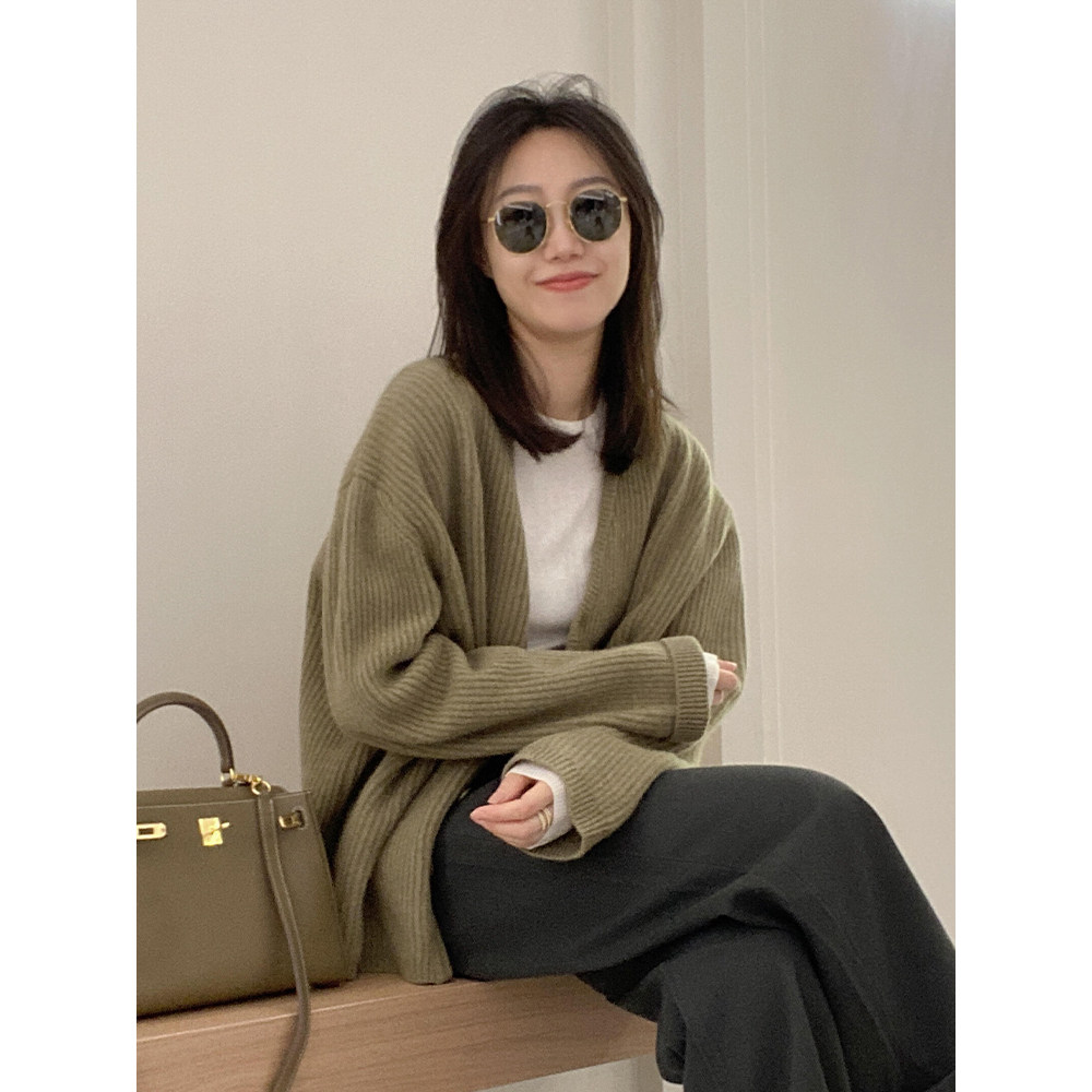 慵懒亲肤中长款针织开衫外套女秋