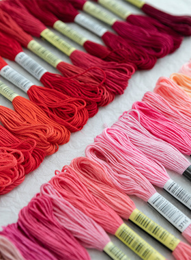 涤棉线手工diy刺绣绣线十字绣线25号线6股马赛克像素板粉红色系