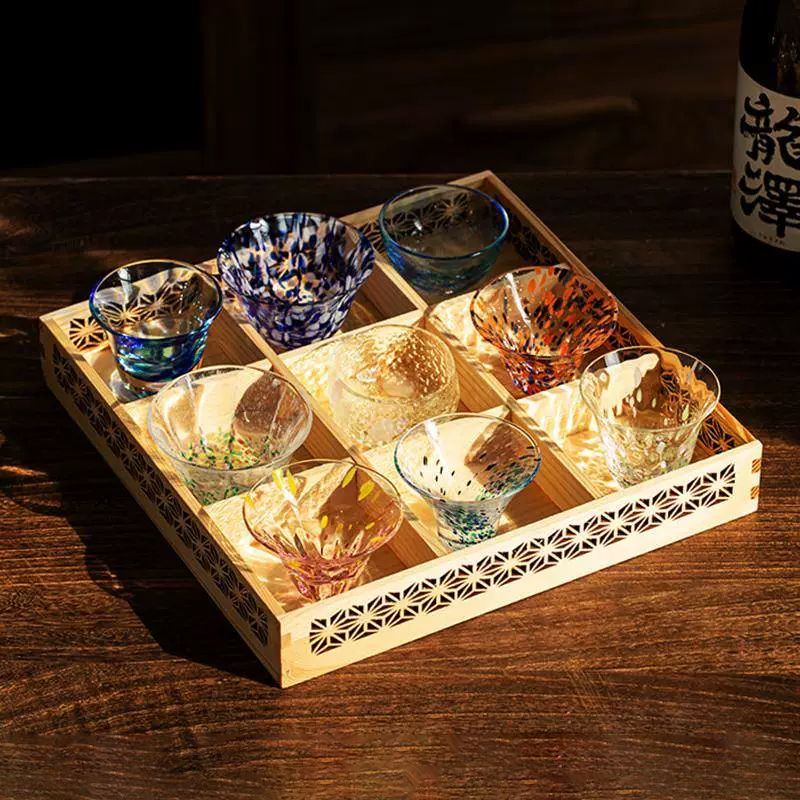 木制镂空品茗清酒杯木盒收纳盒