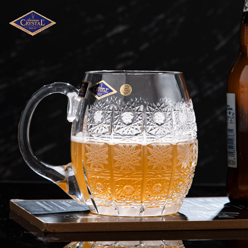 捷克进口bohemia水晶玻璃扎啤啤酒杯 精刻太阳花啤酒杯水杯果汁杯