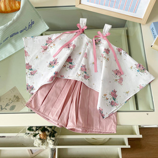新洋气花朵上衣百褶短裤 2025夏季 DZ25228女童套装 两件套 现货