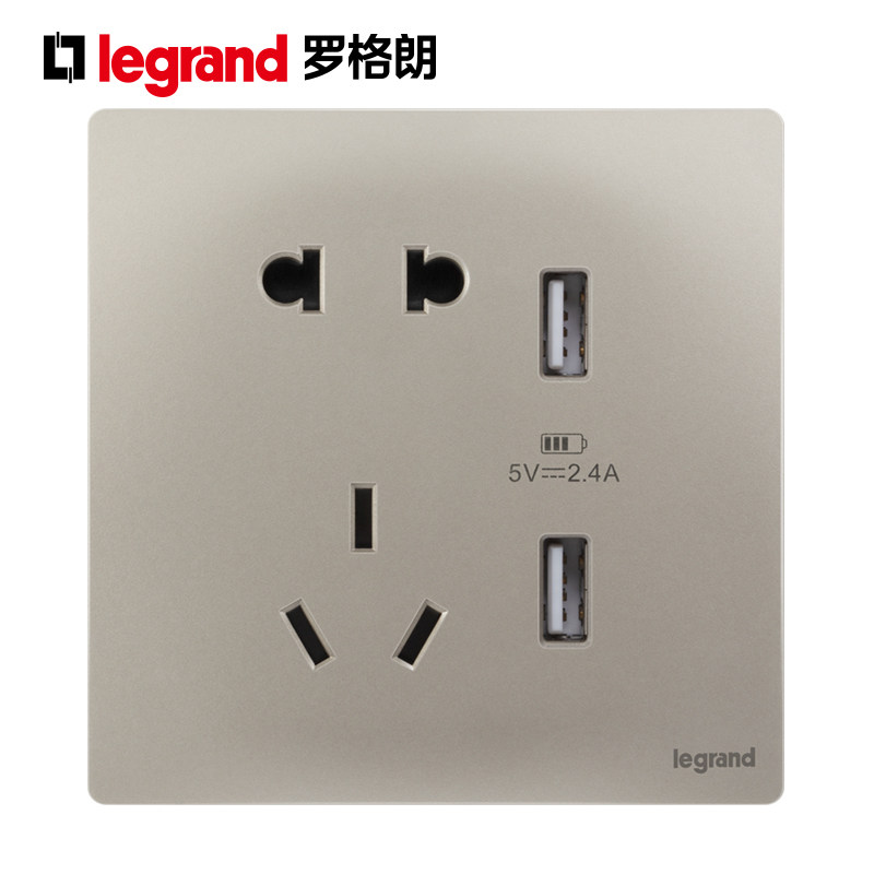 tcl罗格朗86型未莱粉铂金usb五孔插座开关面板暗装家用金色