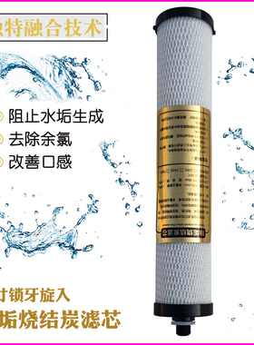 除垢烧结炭滤芯FOF阻垢烧结碳滤心10寸M12锁牙去除水垢水碱过滤芯