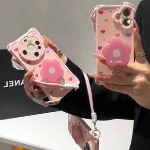 k80 粉色花朵支架适用苹果16pro手机壳iphone15保护套女款 s20硅胶小米15 a5四角挂绳vivox200 note14 reno14