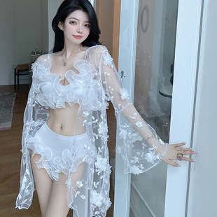 遮肚显瘦三件套纯欲风温泉泳装 泳衣女夏仙气分体2024新款 防晒罩衫