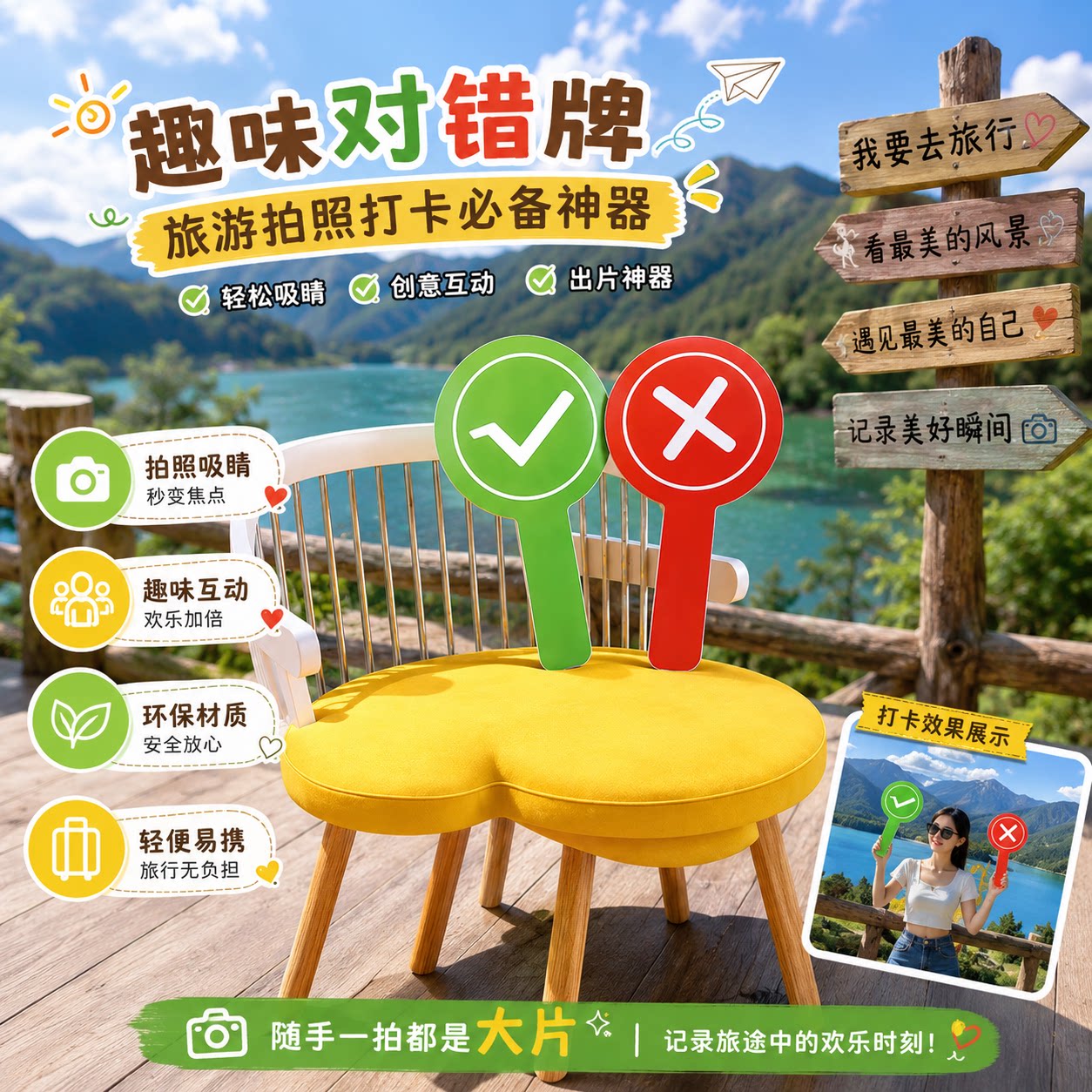 桃黑黑应援棒举牌对错牌kt板双面手持勾叉美食拍照打卡创意小神器图片