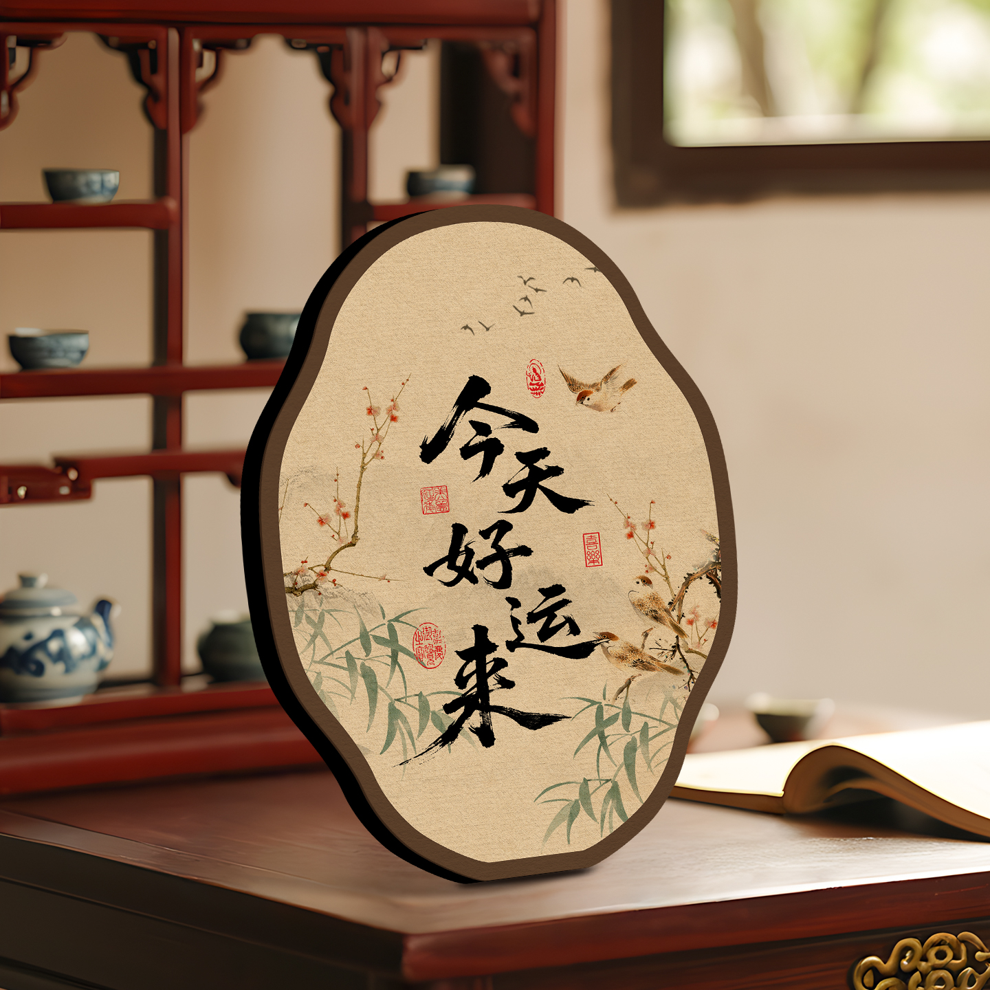 今天好运来门厅创意摆件餐边柜书法字画摆台工作室装饰画国潮相框
