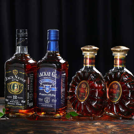 4瓶组合装洋酒xo白兰地500ml*2+杰克尼斯蓝牌威士忌700ml*2 套装