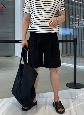 地界二男士夏季棉质短裤日常休闲慵懒风宽松五分裤青年简约透气