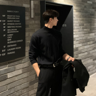 地界二新款韩版早春时尚舒适半高领毛衣男打底衫高领毛衣男韩版潮