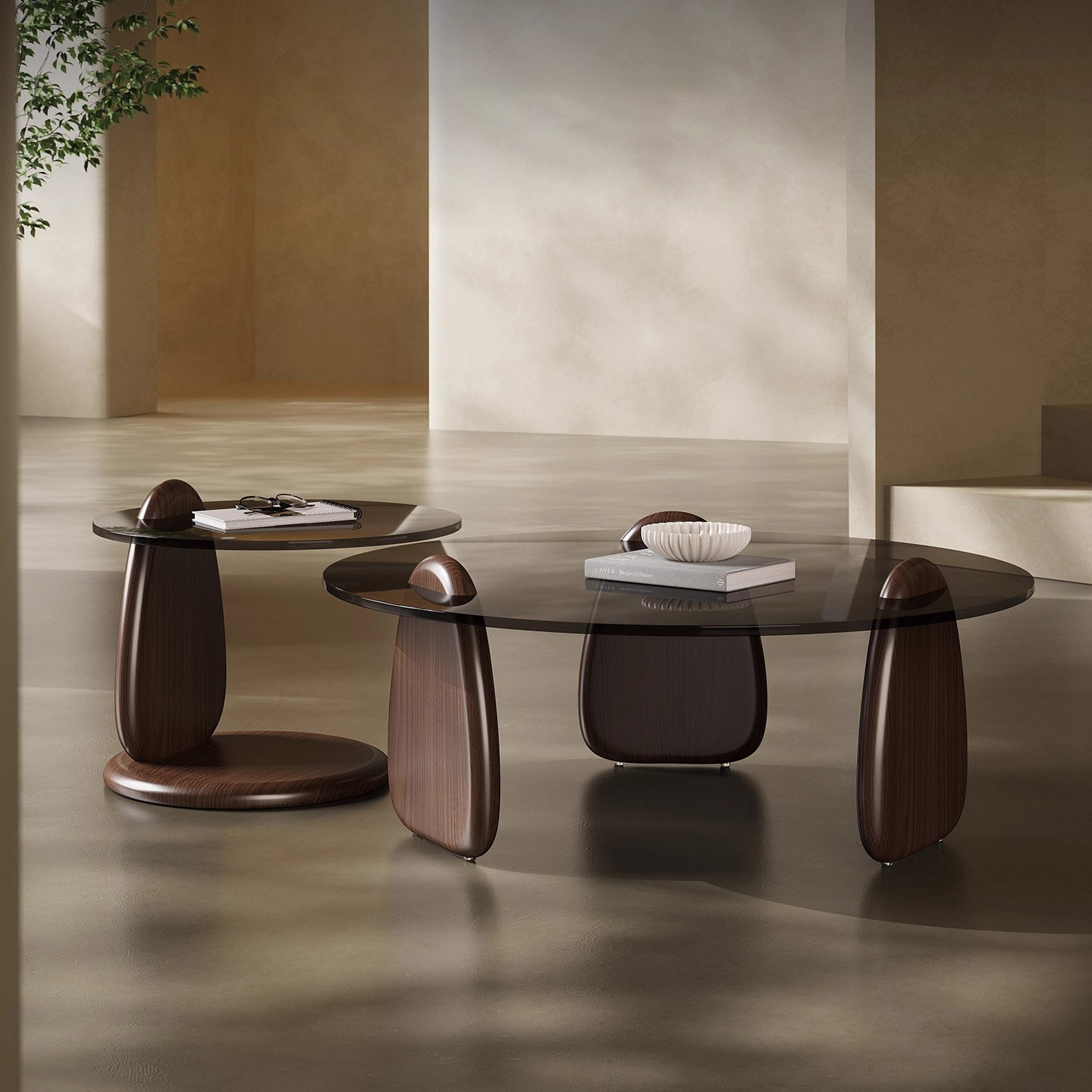 现代简约大小圆茶几组合意式极简茶色玻璃北欧风格茶桌ins风