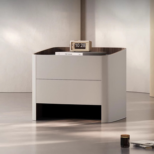 意式 轻奢马鞍皮床边收纳柜北欧现代卧室简约储物柜子床头柜