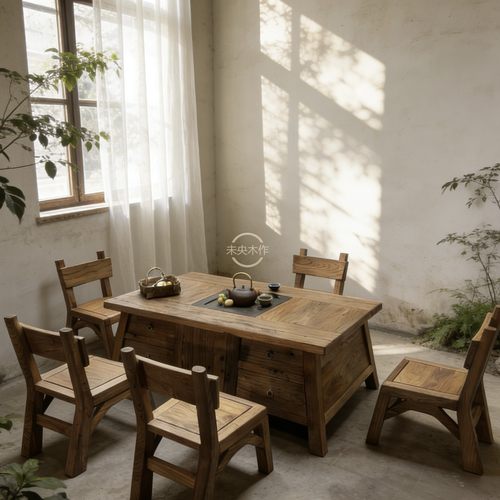 实木茶几带围炉煮茶储物茶桌