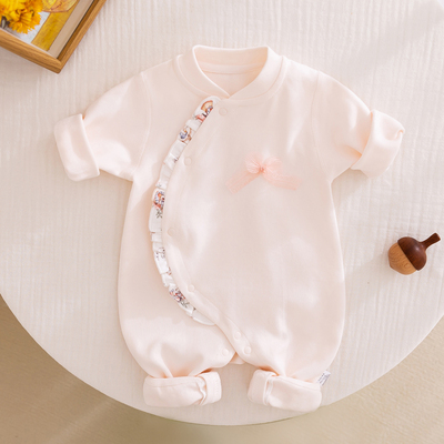 新生婴儿衣服春秋冬季初生女宝宝连体衣纯棉a类无骨护肚哈衣爬服