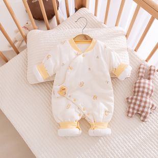 婴儿衣服秋冬季连体衣女宝宝夹棉衣新生儿纯棉哈衣冬装棉服03个月