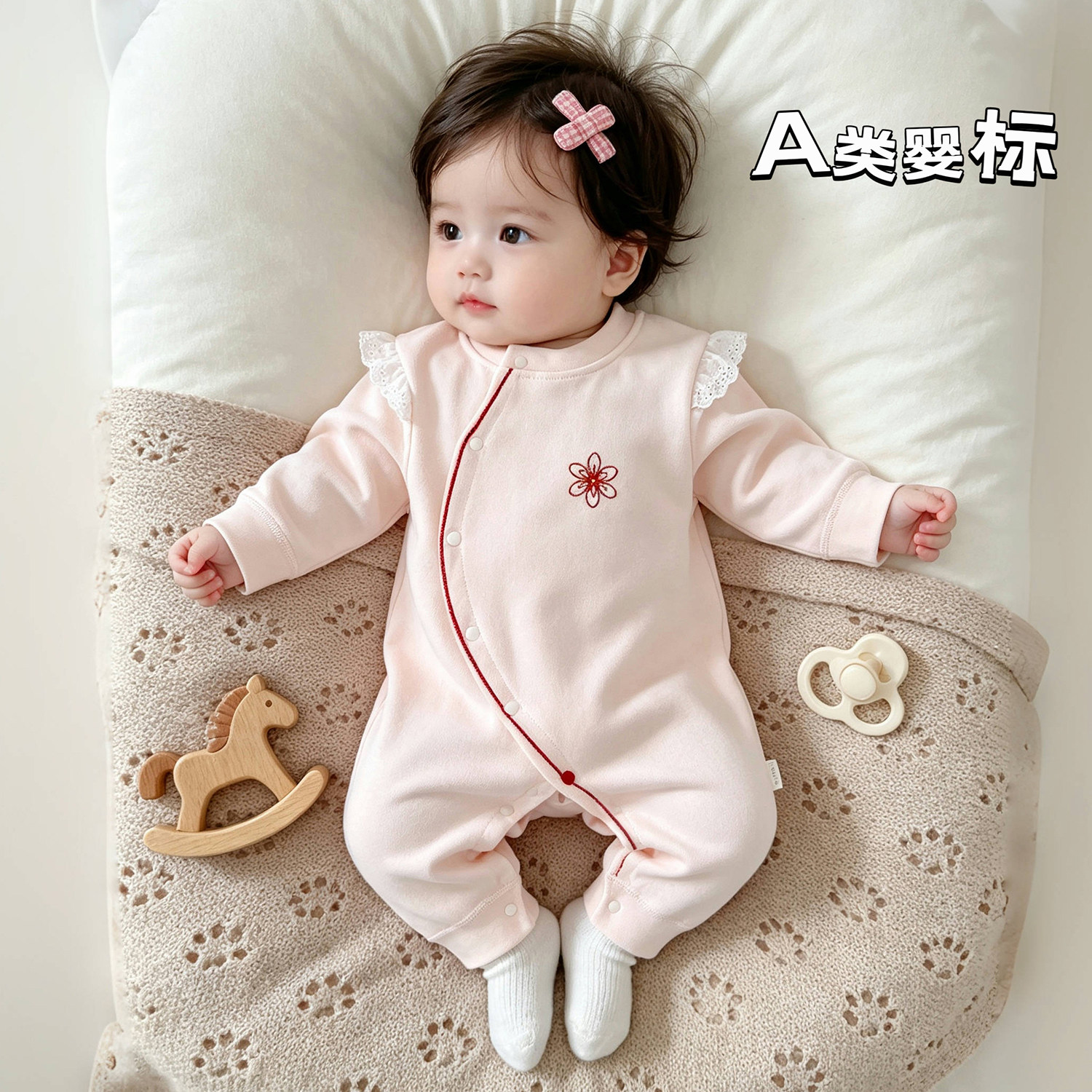 婴儿长袖连体衣春秋A类新生儿衣服女宝宝哈衣爬服外出服秋冬纯棉图片