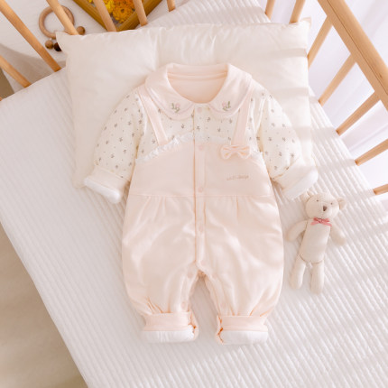 婴儿衣服秋冬夹棉连体衣满月女宝宝哈衣加厚棉服外出服冬装纯棉衣